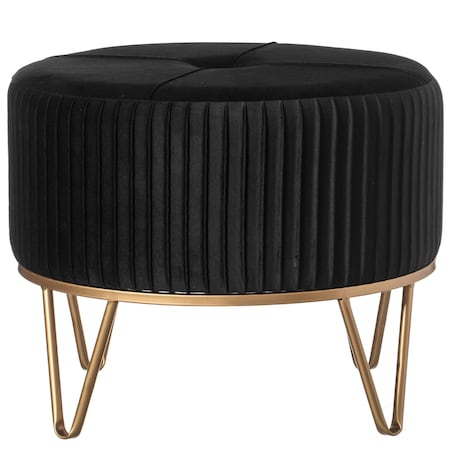 Fabulaxe Round Velvet Ottoman Stool Raised with Hairpin Gold Base, Black, Medium QI004324.BK.M